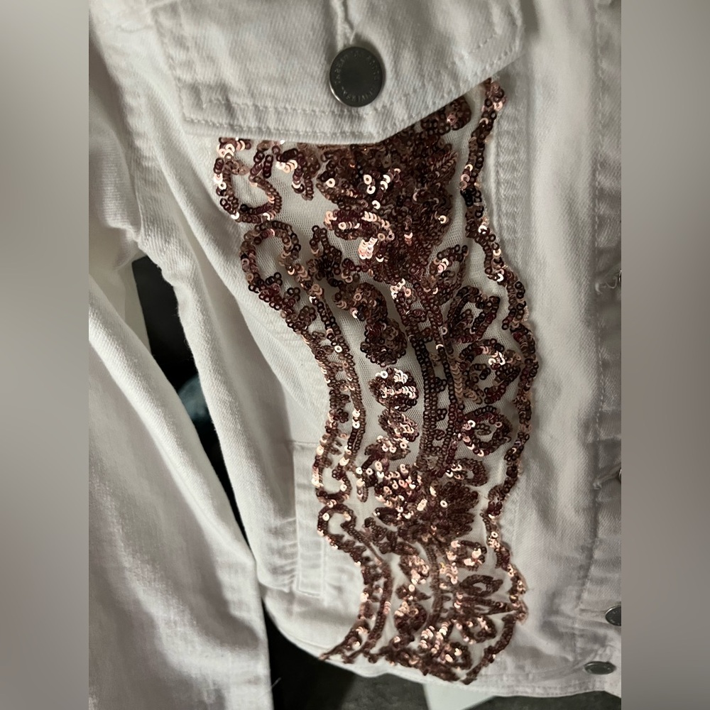 Universal Thread White Denim Jacket With Sequin L… - image 6